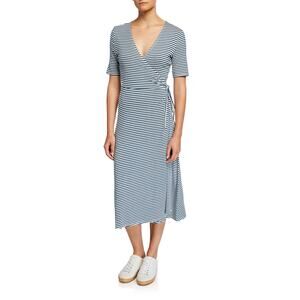 525 America Striped Wrap Midi Dress Navy